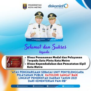DPMPTSP dan Disdukcapil Kota Metro Raih Predikat A- Dari Kementerian PANRB