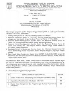 Pengumuman Seleksi Terbuka Jabatan Pimpinan Tinggi Pratama di Lingkungan Pemerintah Kota Metro Tahun 2025