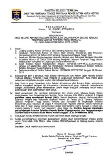 Pengumuman Hasil Seleksi Administrasi dan Rekam Jejak Selter JPTP Kota Metro