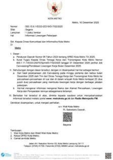 Lowongan Pekerjaan Hasil Job Canvassing Dinas Tenaga Kerja & Transmigrasi Kota Metro Bulan Desember 2025