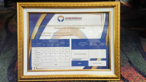 Pemkot Metro Raih Penghargaan Kualitas Tinggi Ombudsman