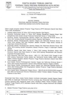 Pengumuman Tentang Seleksi Terbuka Pengisian Jabatan Pimpinan Tinggi Pratama Sekretaris Daerah Kota Metro Tahun 2026
