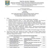 Pengumuman Hasil Penilaian Makalah dan Wawancara Dalam Rangka Seleksi Terbuka Pengisian Jabatan Pimpinan Tinggi Pratama di Lingkungan Pemerintah Kota Metro Tahun 2026